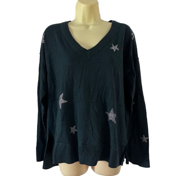 Knox Rose Sweater Star Long Sleeve V Neck Sweater Top Woman’s Size Large NWT - Picture 1 of 10